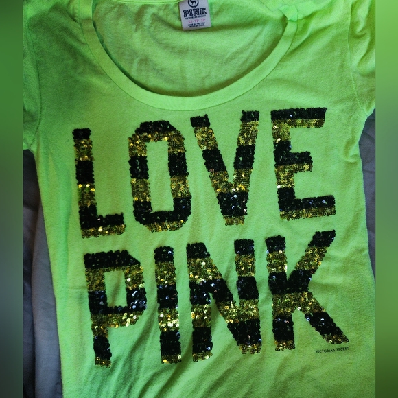 Victorias secret PINK sequin bling neon tshirt size xs AMAZING CONDITON!! - Picture 2 of 3